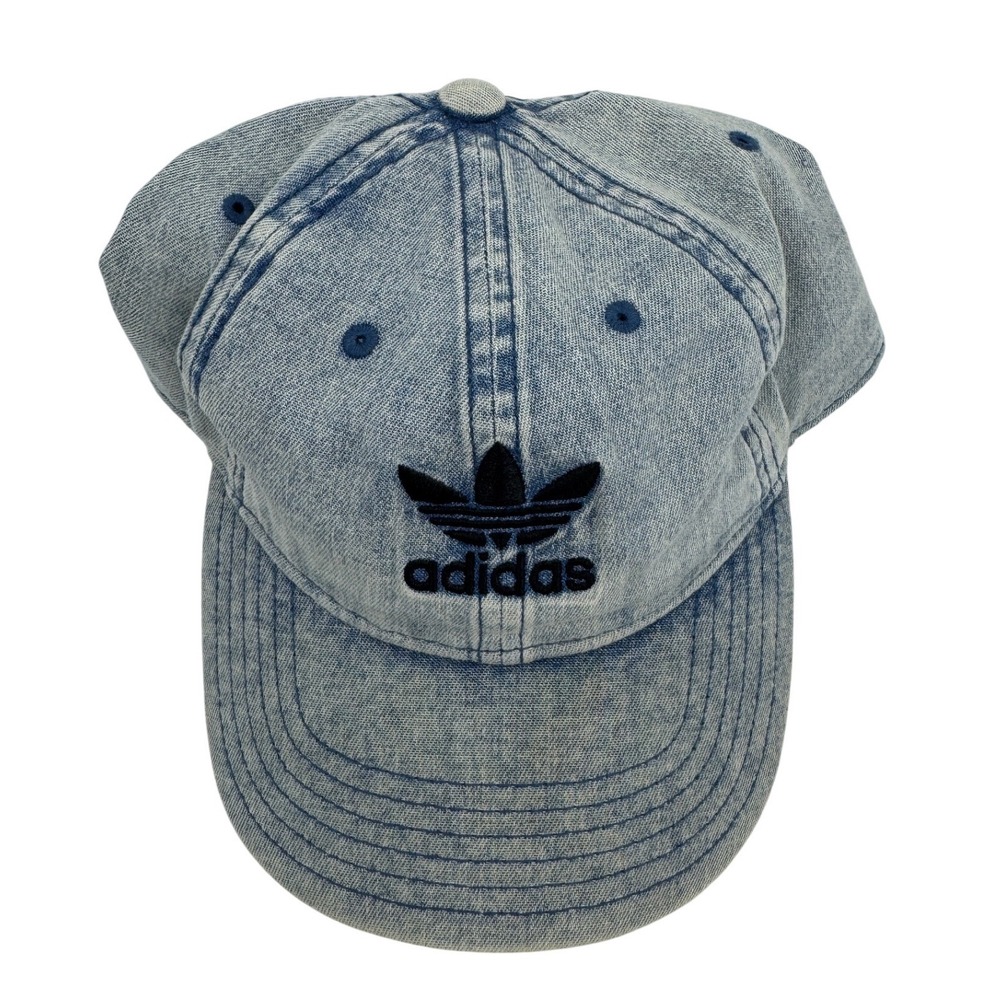 Adidas Originals Acid Wash Denim Trefoil Logo Strapback Hat Blue NJ6LBZJ102727